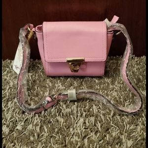 Pink Flap Over Twist Lock Cross Body Bag